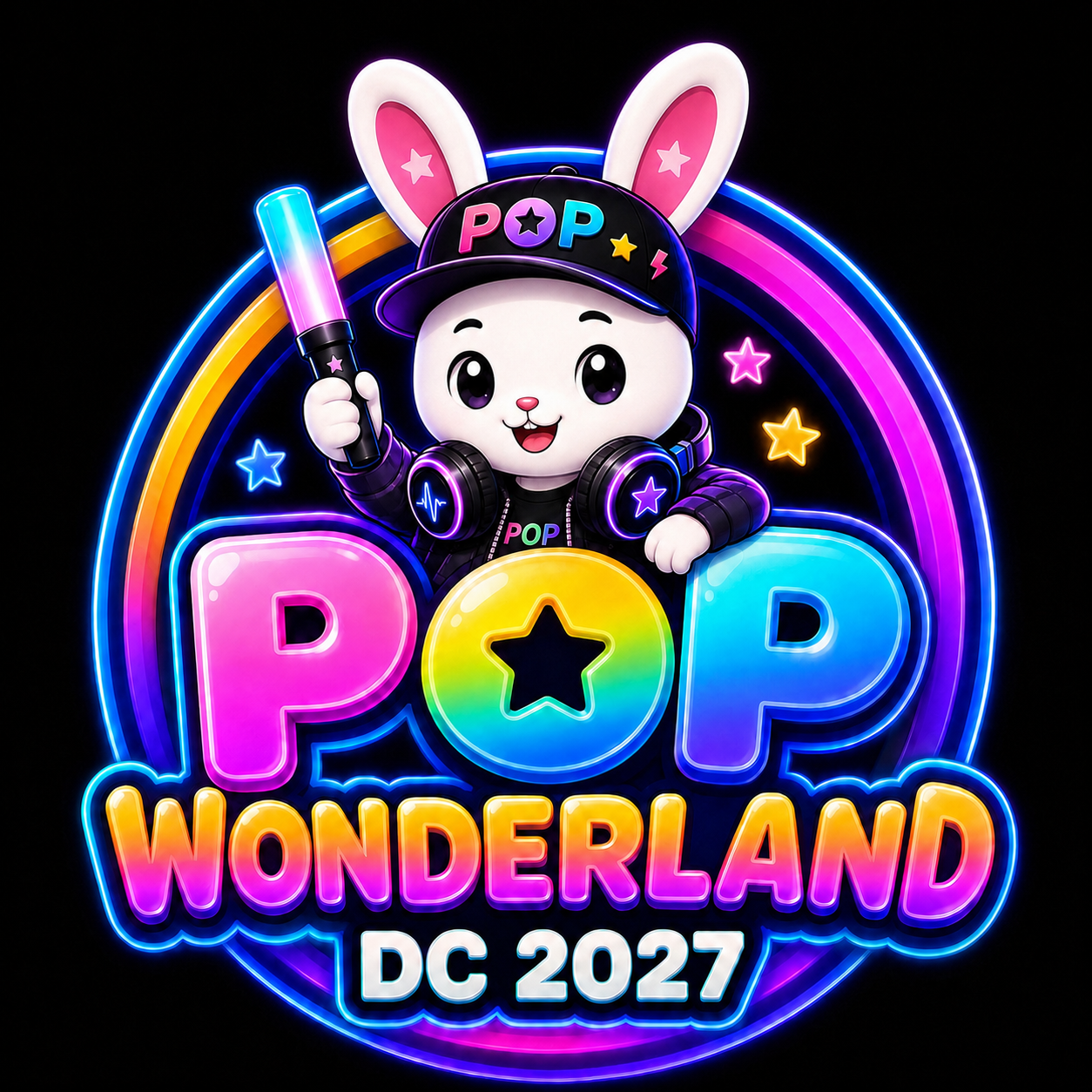 Pop Wonderland neon rabbit mascot